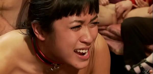 Asian slaves rough fucked at party